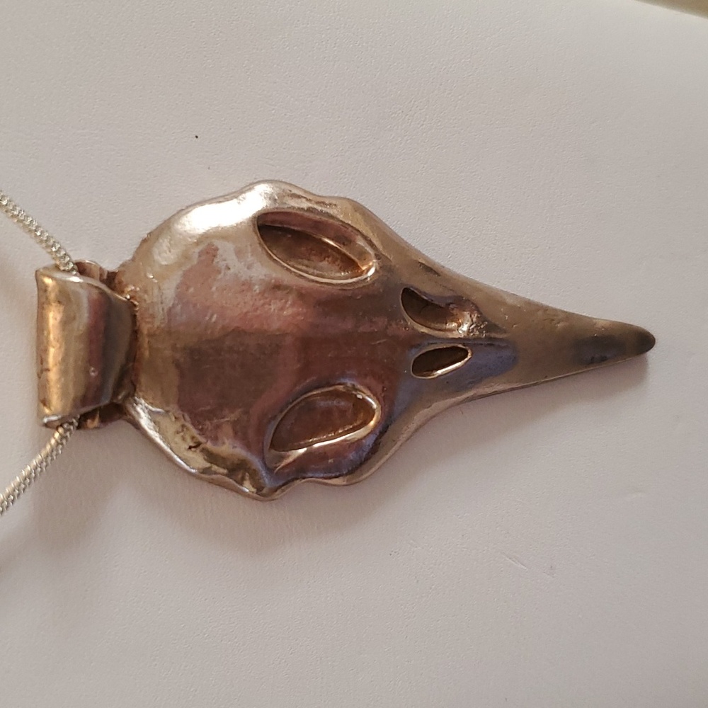 Handcrafted skull necklace with chain made of bronze size of pendant 1"x2.3"